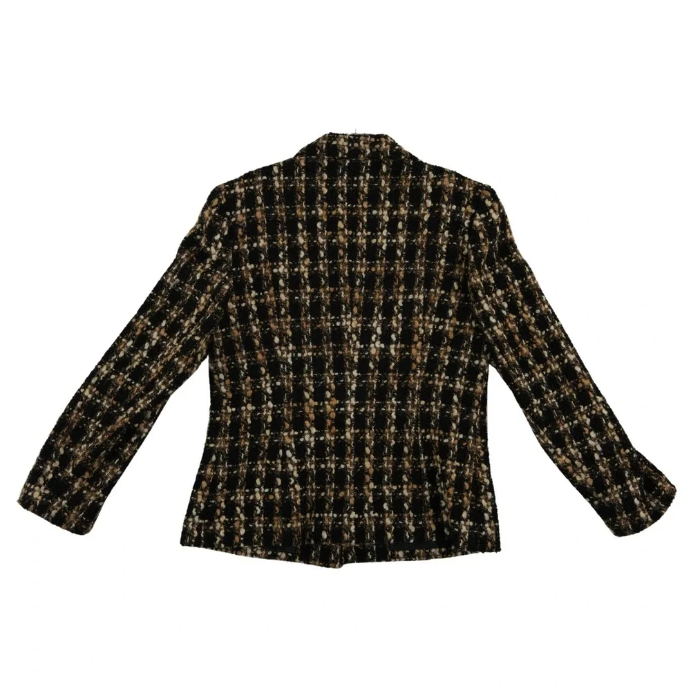 Talbots Blazer Women's Size 10 Black Tan Plaid Boucle Tweed Jacket Vintage‎